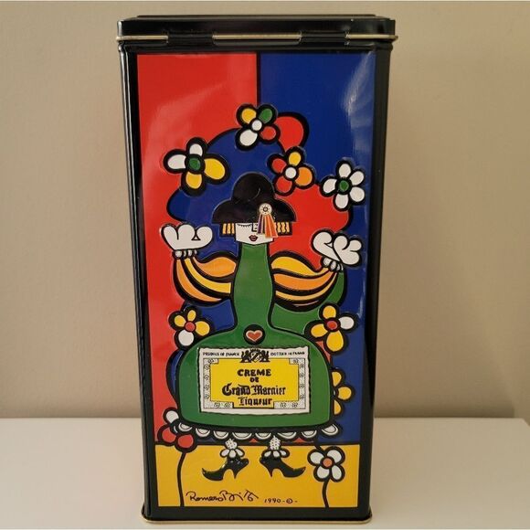 Vintage Tin 1990 Grand Marnier Container Art Artist Romero Britto #1026 - Picture 3 of 16